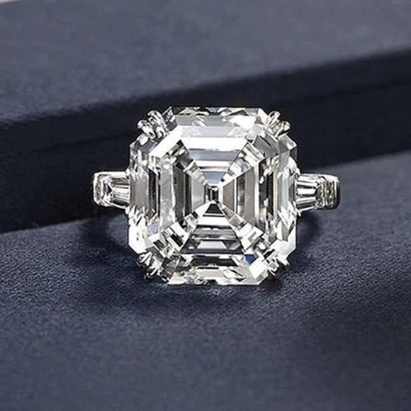 Celebrity Engagement Ring, Asscher Diamond Ring CZ, 5 Carat Ring, Promise Ring - Picture 1 of 6